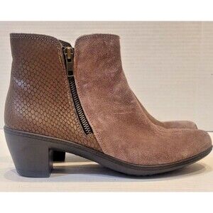 Hotter Samia Boots Booties Tan Brown Suede /Croc Skin Side Zip Size 8 EU 39 UK 6